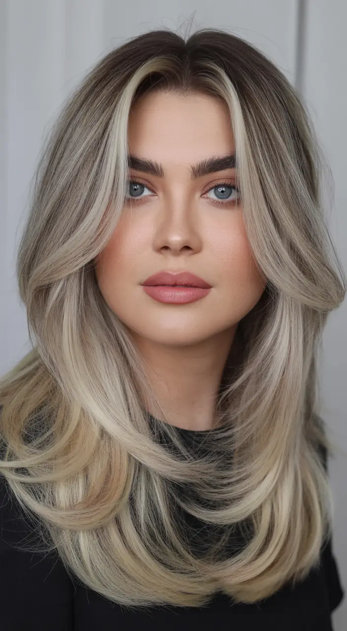 Spring Haircuts for Chubby Faces Layered Ash Blonde Length With Face-Framing Brightness