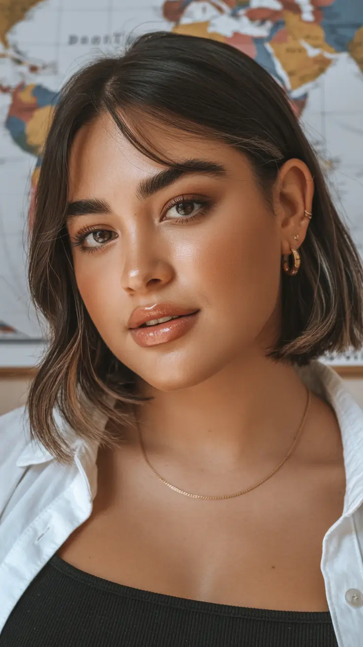 Spring Haircuts for Chubby Faces Sleek Side-Parted Bob With Soft Spring Shine