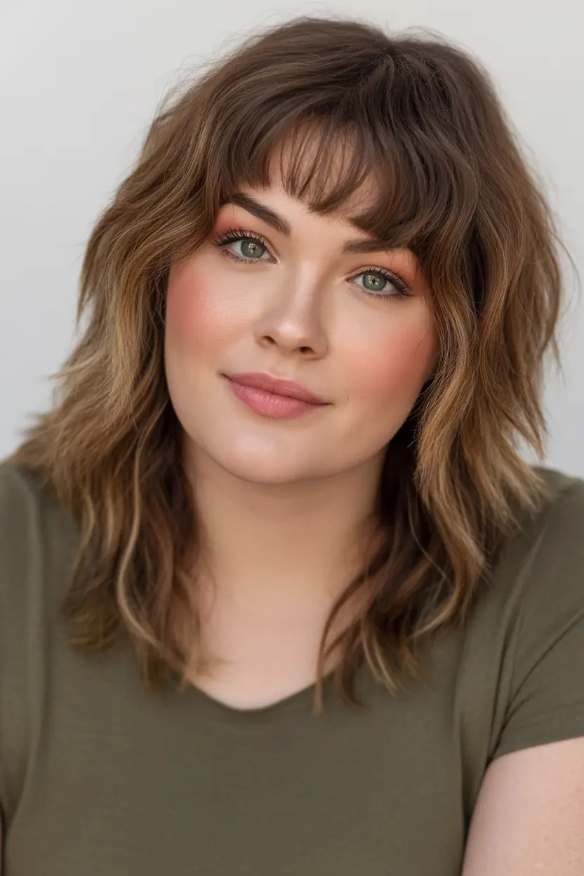 Spring Haircuts for Chubby Faces Shag-Inspired Medium Cut With Wispy Fringe