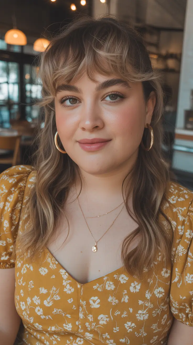 Spring Haircuts for Chubby Faces Soft Half-Up Layers With Face-Framing Bangs