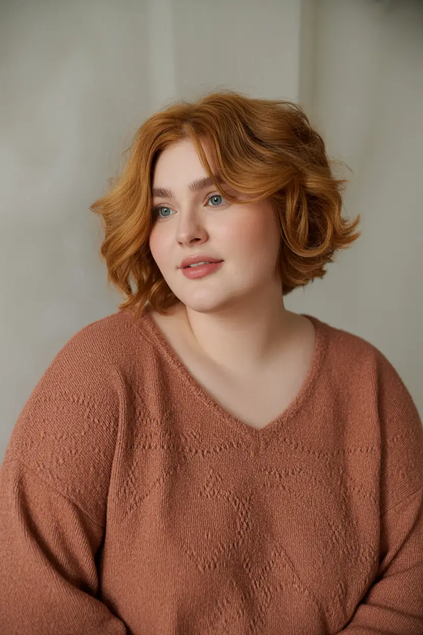 Spring Haircuts for Chubby Faces Soft Ginger Waves With Feminine Volume
