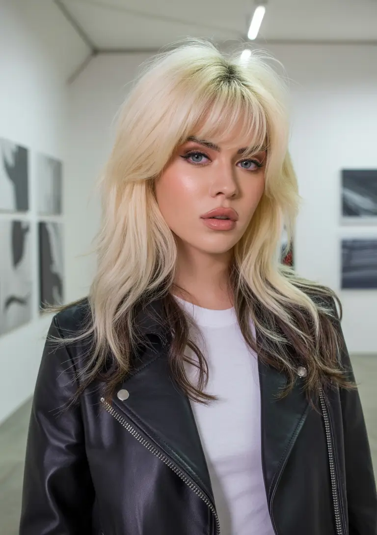 Spring Haircuts for Chubby Faces Shaggy Blonde Layers With Curtain Bang Energy