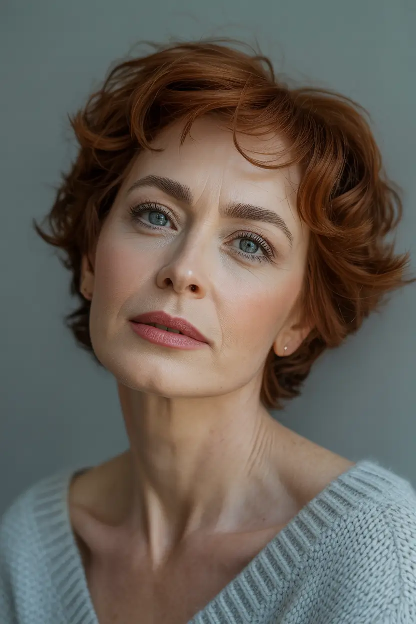 spring Haircuts for Women Over 50 Soft Copper Short Shag With Airy Texture