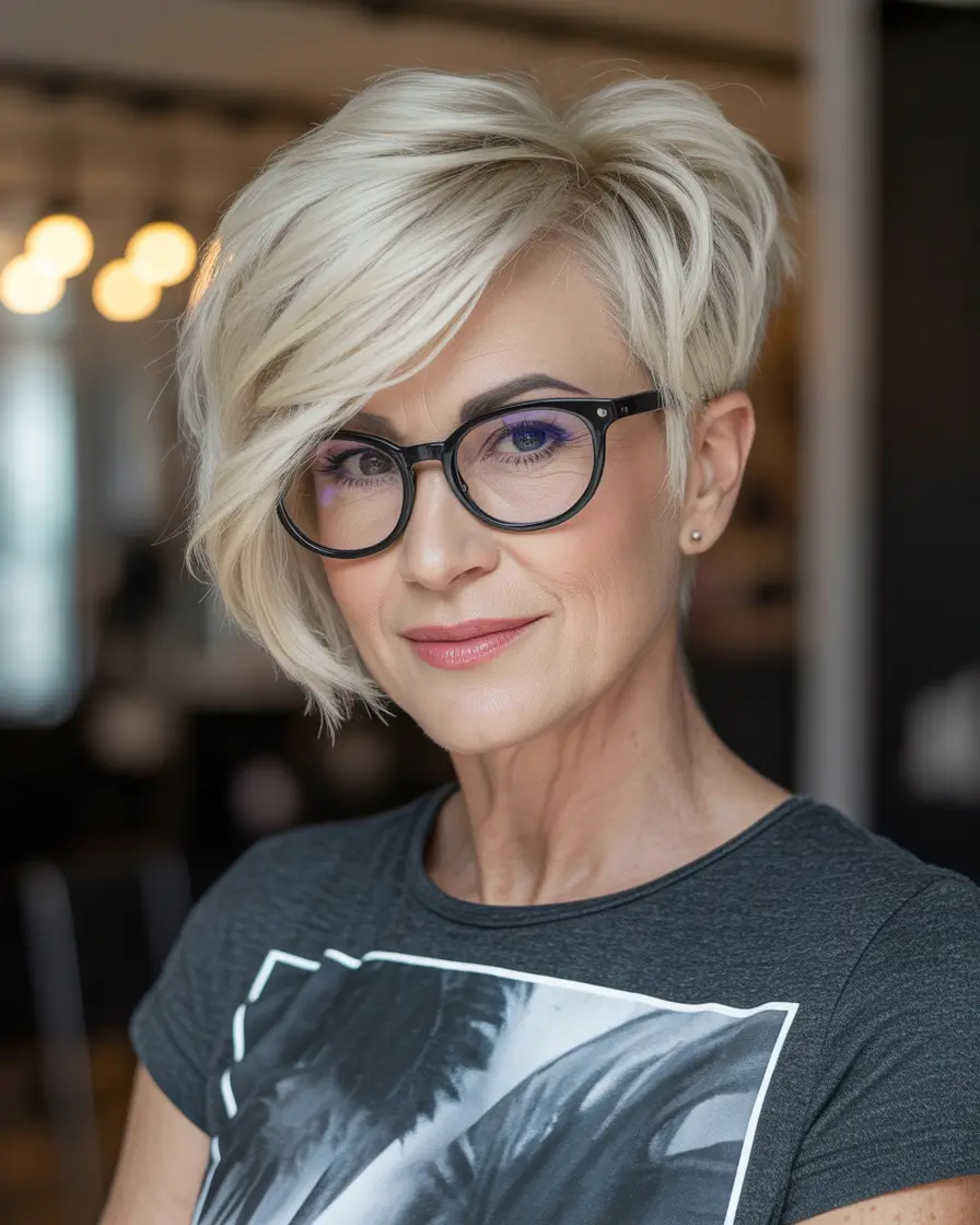 spring Haircuts for Women Over 50 Platinum Short Pixie Bob With Soft Side Sweep