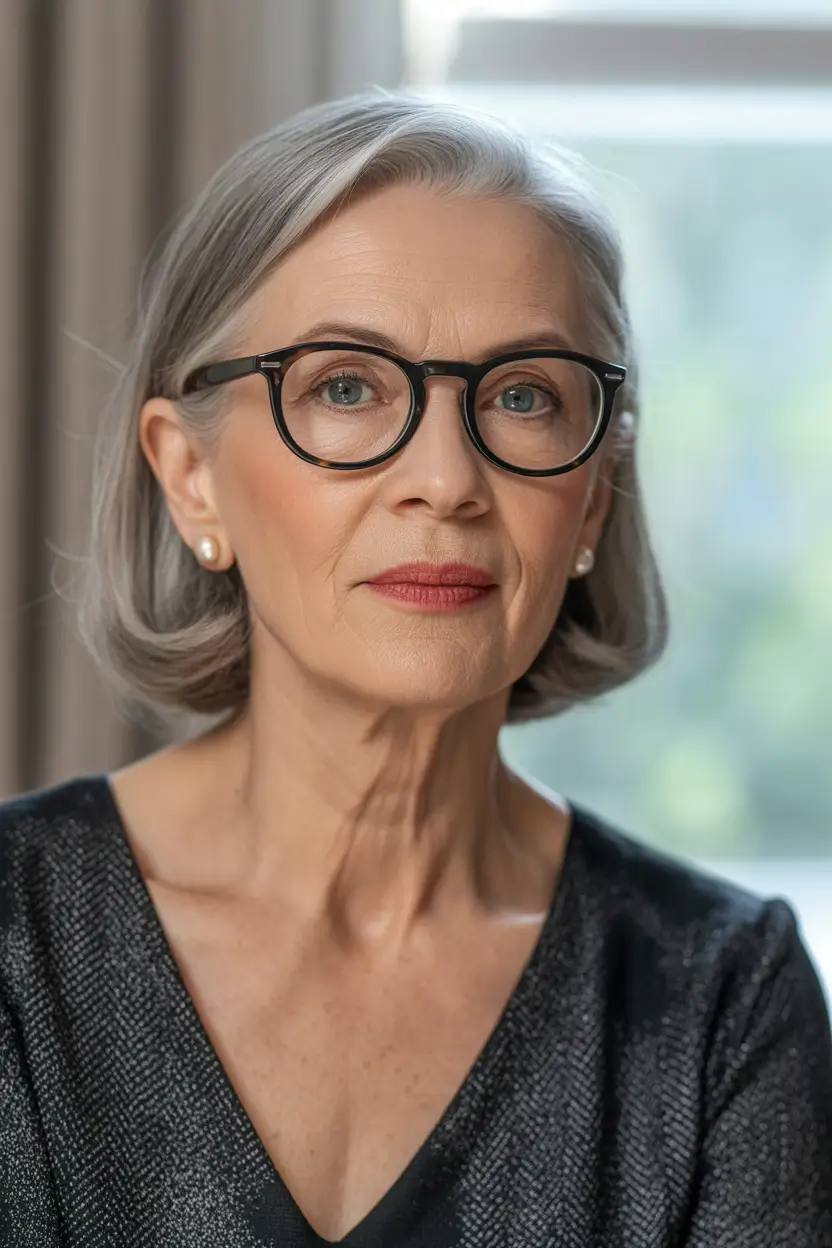 spring Haircuts for Women Over 50 Classic Grey Chin Length Bob With Refined Shape