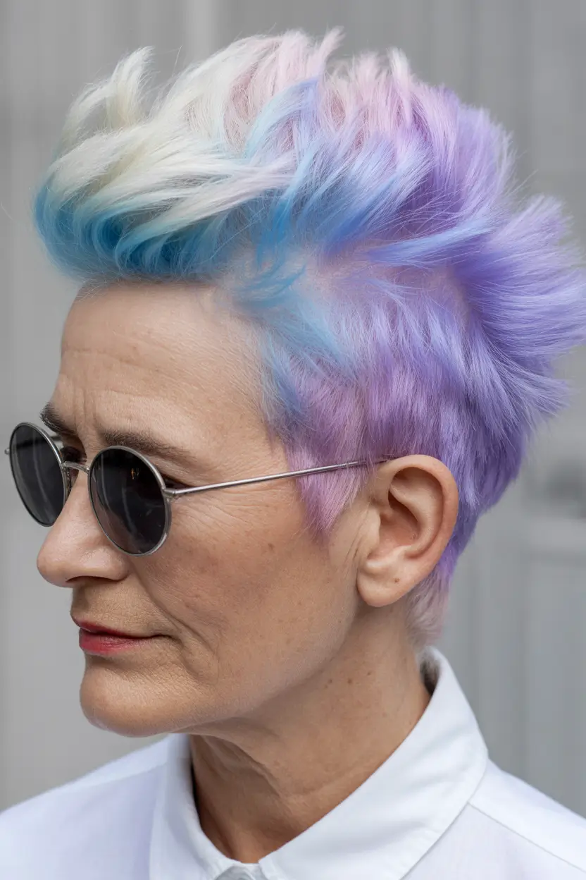 spring Haircuts for Women Over 50 Pastel Short Spiky Pixie With High-Fashion Edge