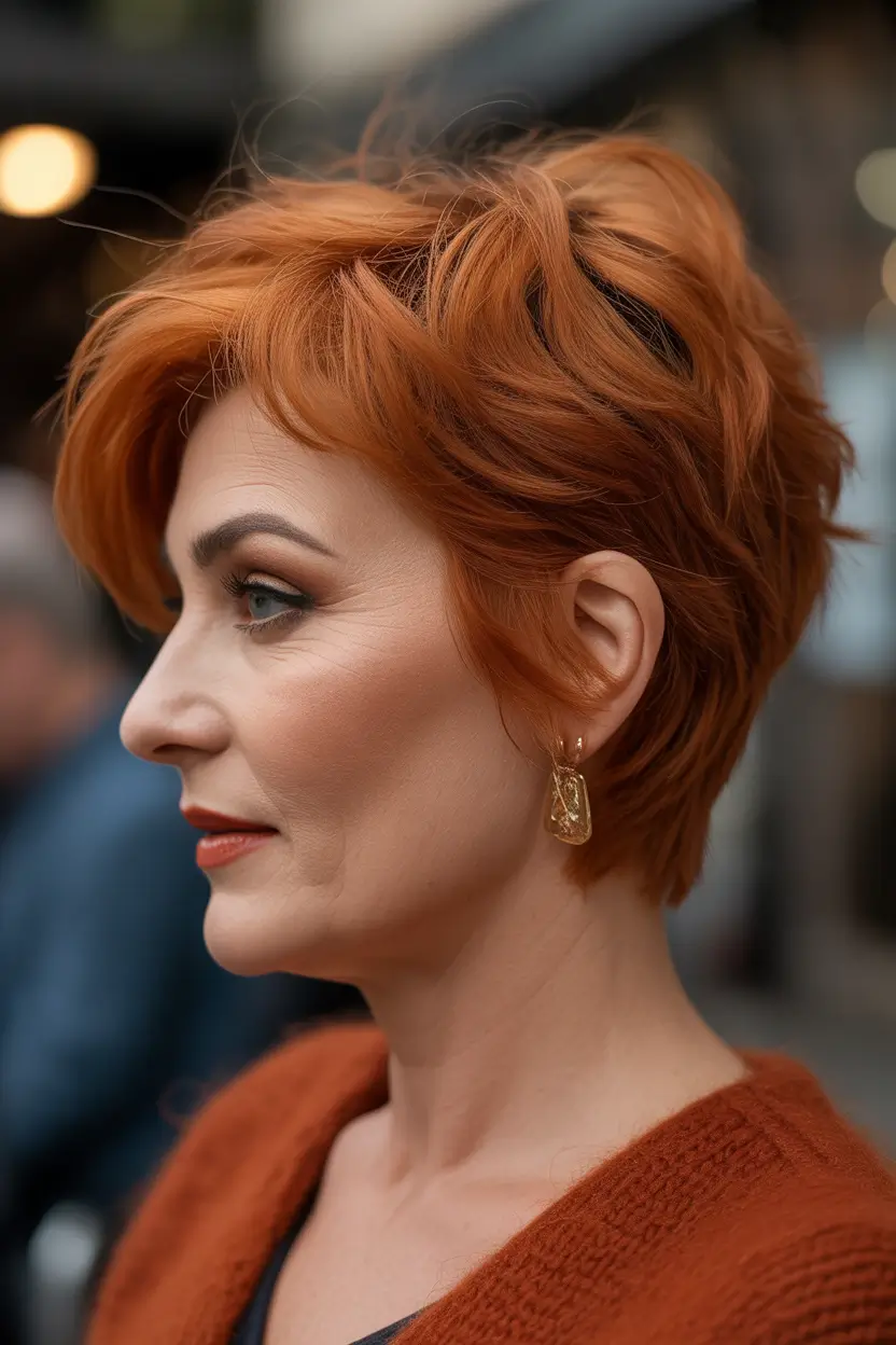 spring Haircuts for Women Over 50 Chic Copper Wedge Pixie-Bob With Lifted Crown