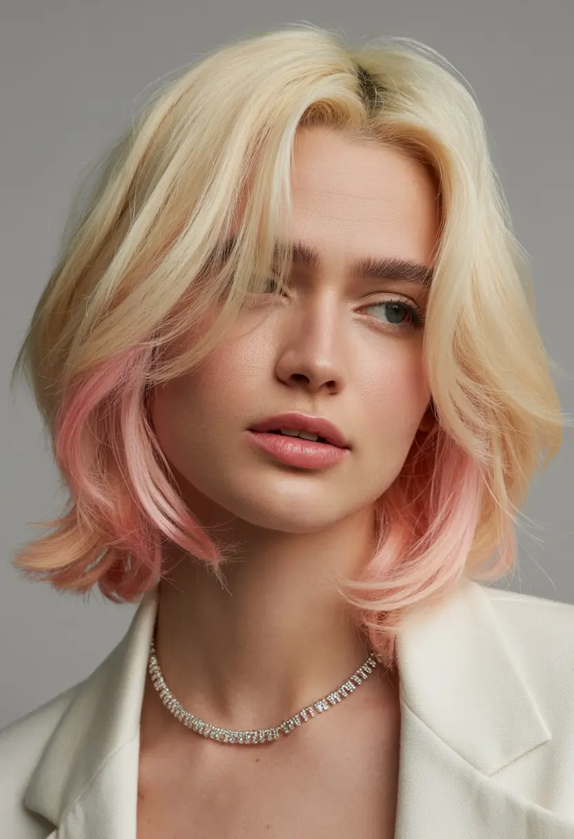 spring mid length haircut Blonde With Blush Underlayer And Soft Curtain Shape