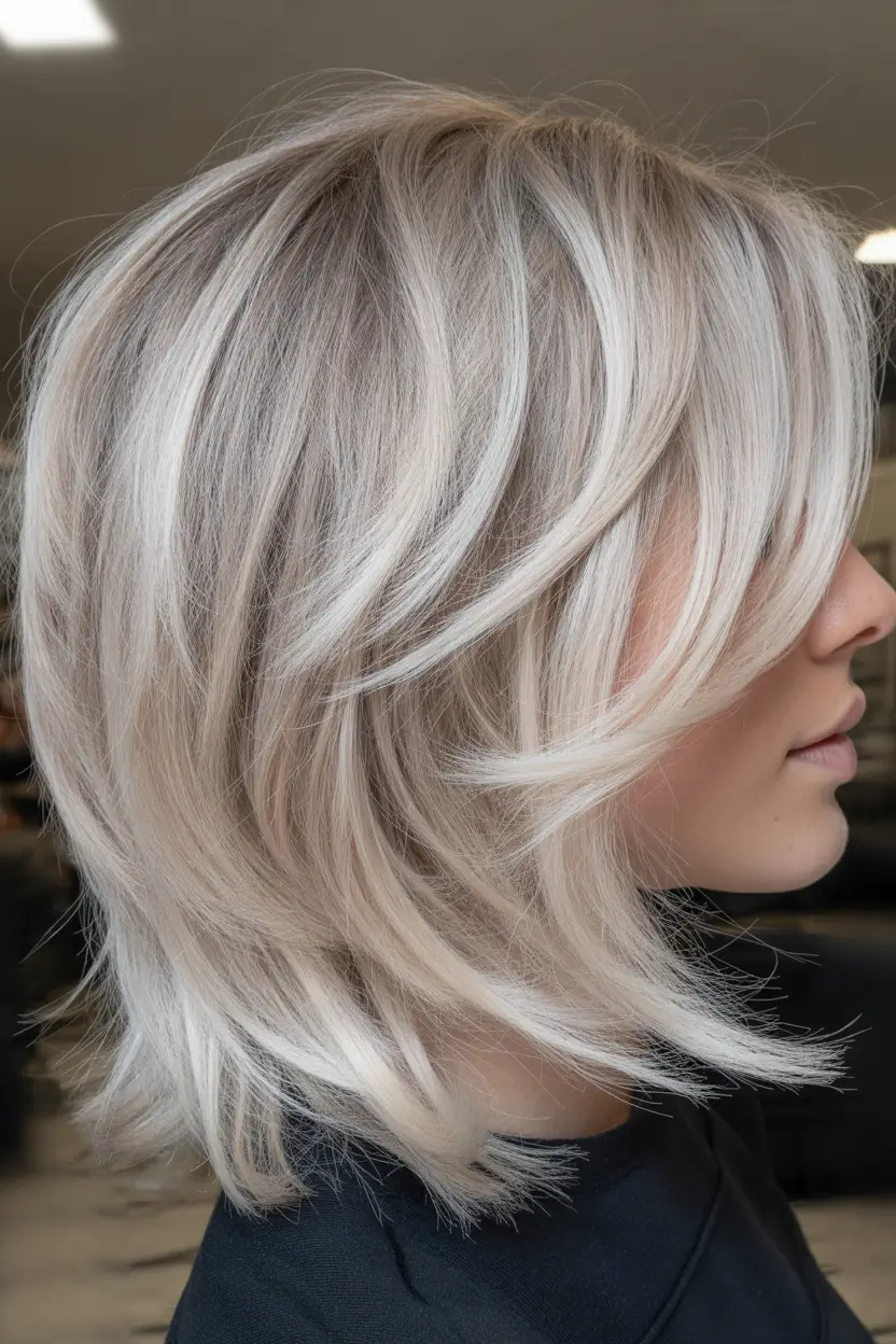 spring mid length haircut Soft Platinum Layered Shag With Volume