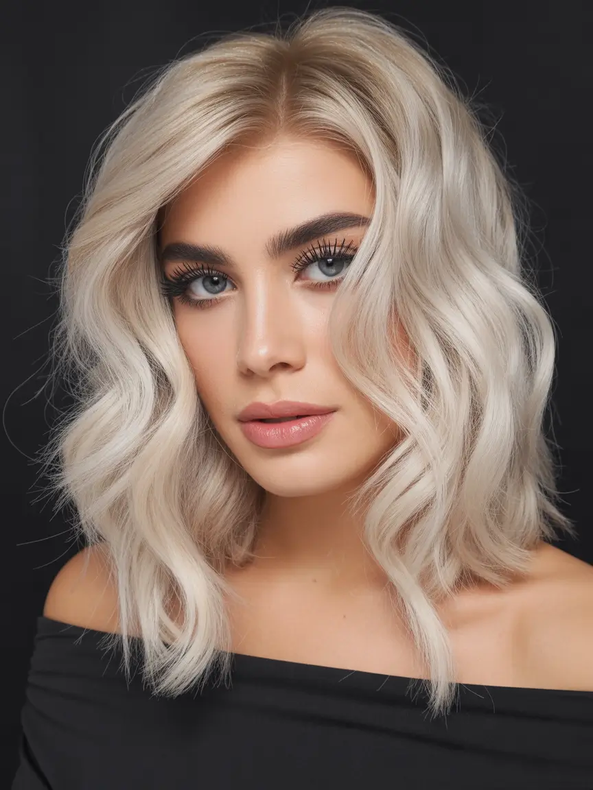 spring Haircuts for Women Over 40 Polished Platinum Medium Waves