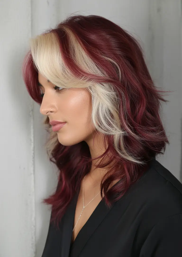 spring Haircuts for Women Over 40 Two-Tone Medium Shag With Bold Contrast