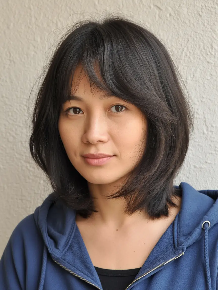 spring Haircuts for Women Over 40 Mid-Length Layered Bob With Natural Volume