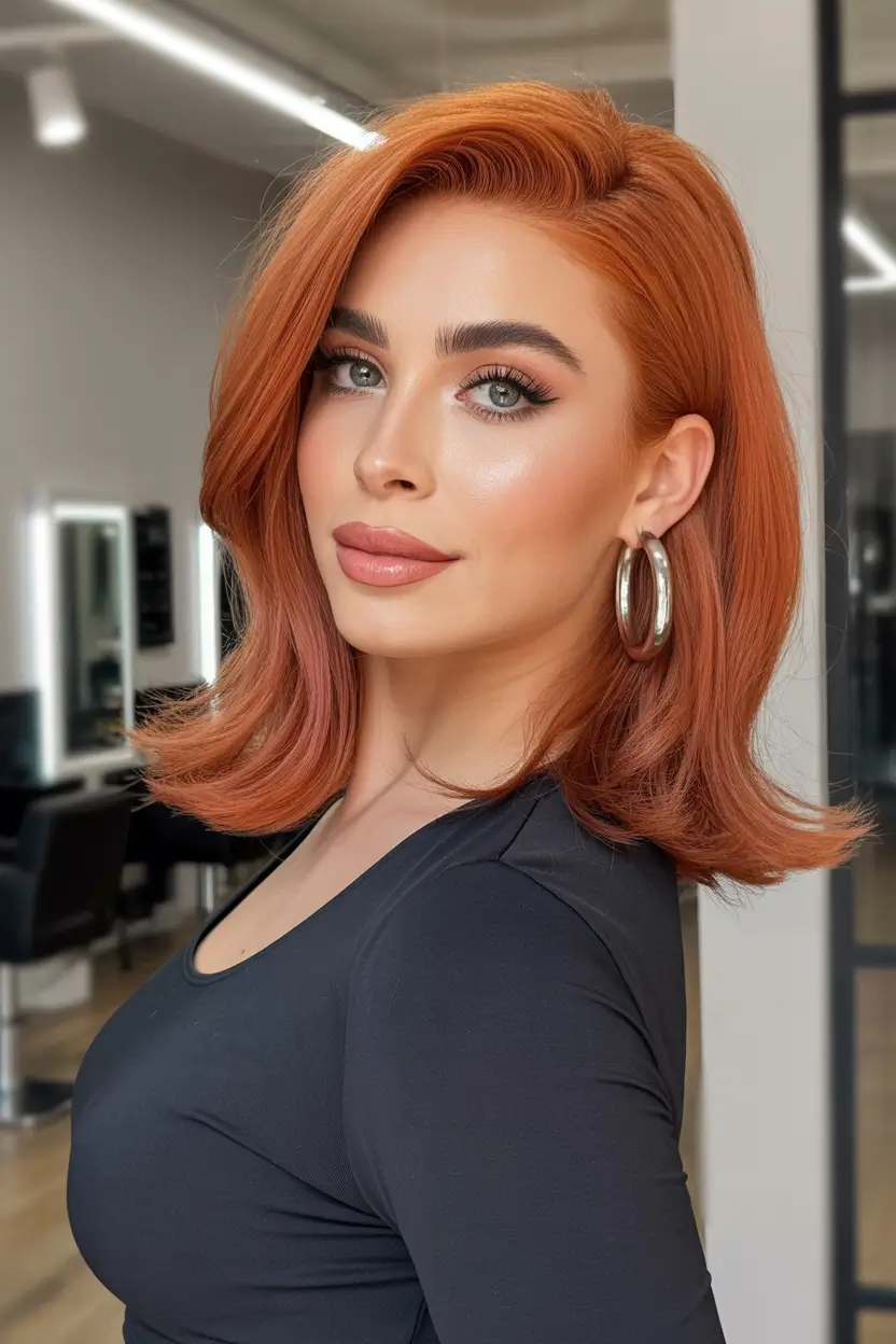 spring Haircuts for Women Over 40 Modern Copper Medium Cut With Sculpted Ends