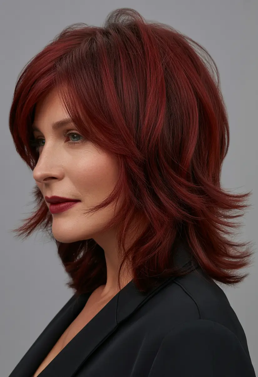 spring Haircuts for Women Over 40 Layered Auburn Medium Shag With Soft Movement