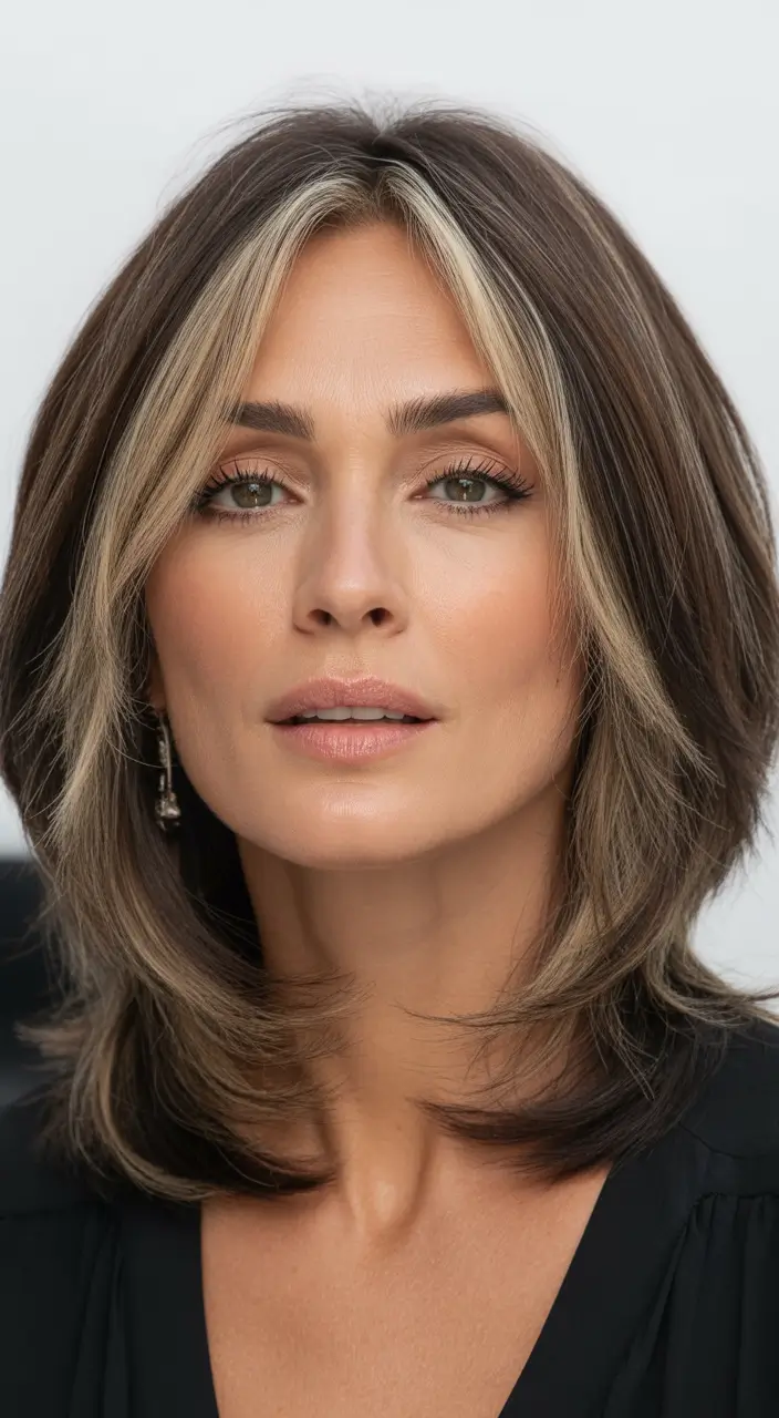 spring Haircuts for Women Over 40 Contoured Medium Cut With Face-Framing Highlights