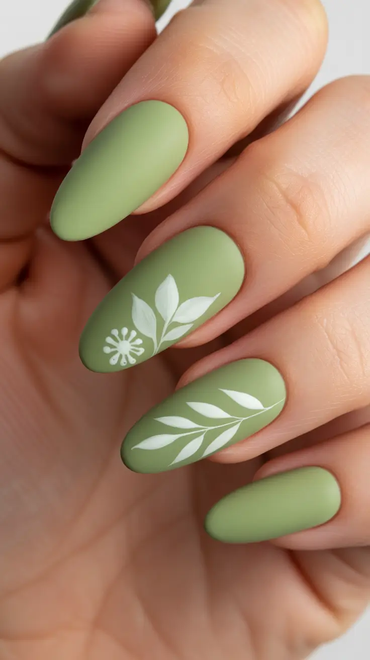 spring vacation nails Matte Sage Botanical Nails Inspired by Nature Escapes