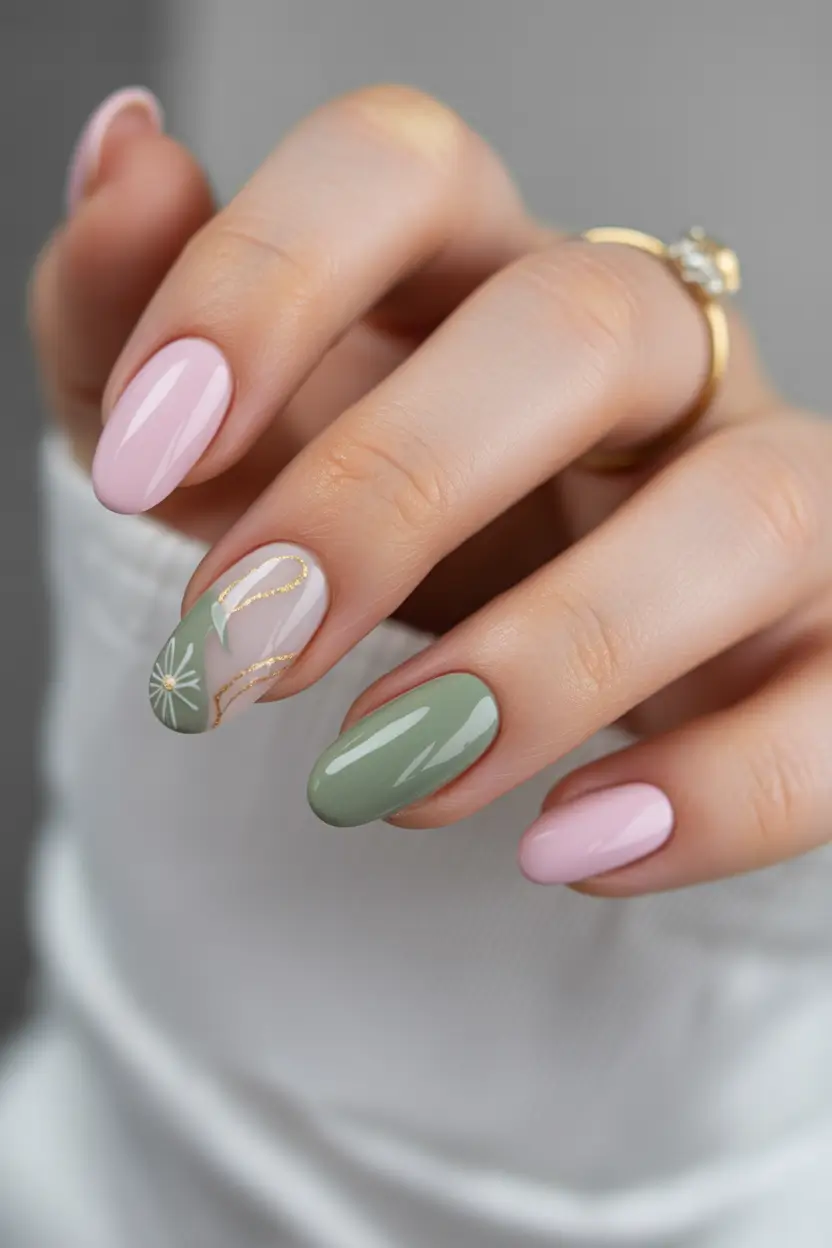 spring vacation nails Soft Botanical Minimal Nails With Earthy Spring Palette