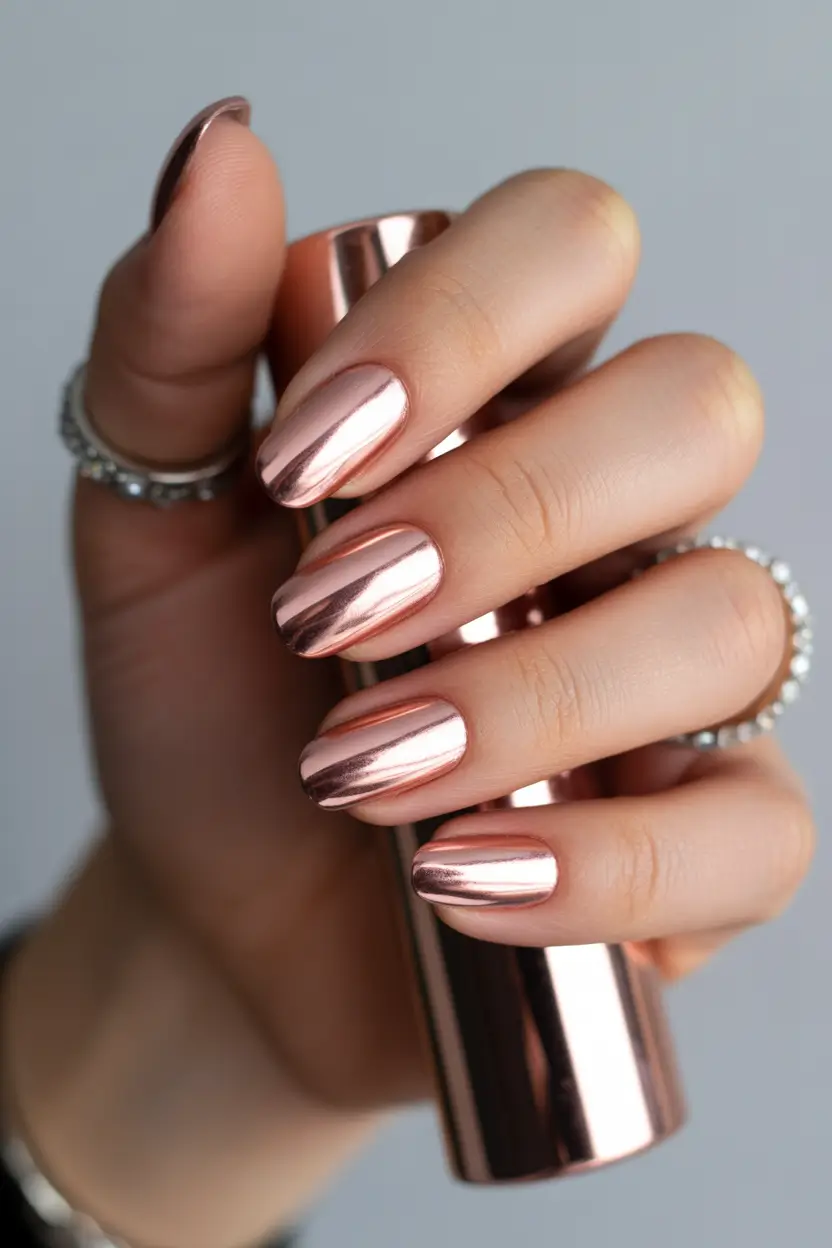 spring vacation nails Rose Chrome Minimal Nails That Catch Every Ray of Sun