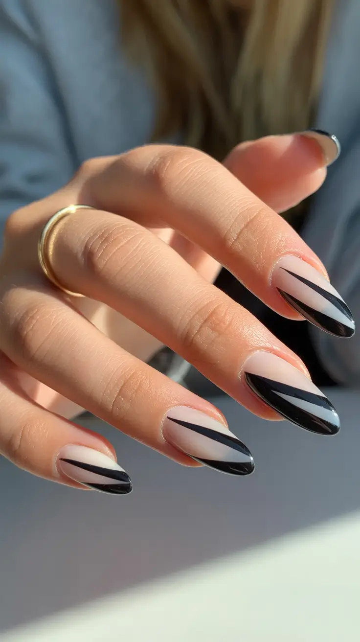 spring vacation nails Diagonal French Lines for Effortless Vacation Chic