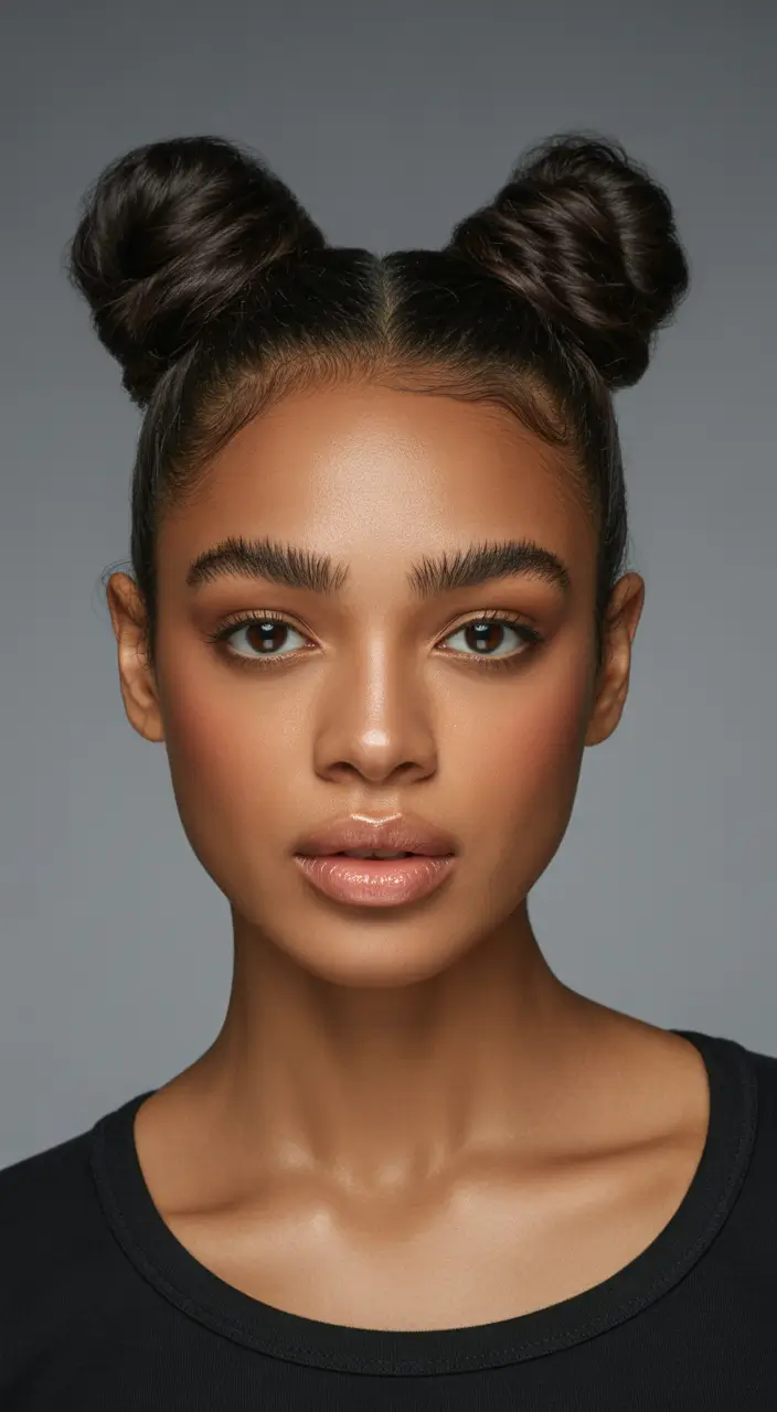 spring hairstyle black women Double Space Buns With Sleek Edges - The Spring 2026 Cool-Girl Classic