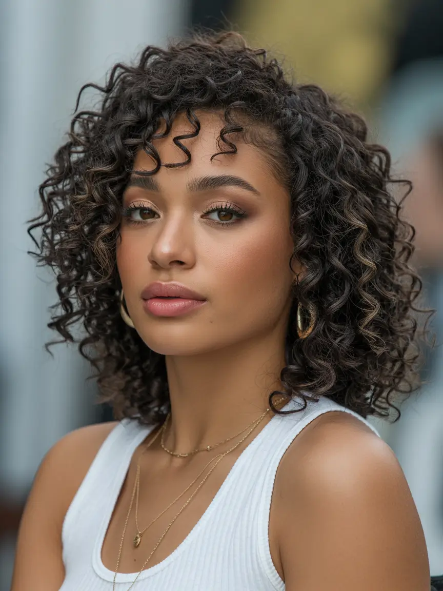 spring hairstyle black women Soft Shoulder-Length Curls With Micro Fringe - The Spring “It Girl” Balance