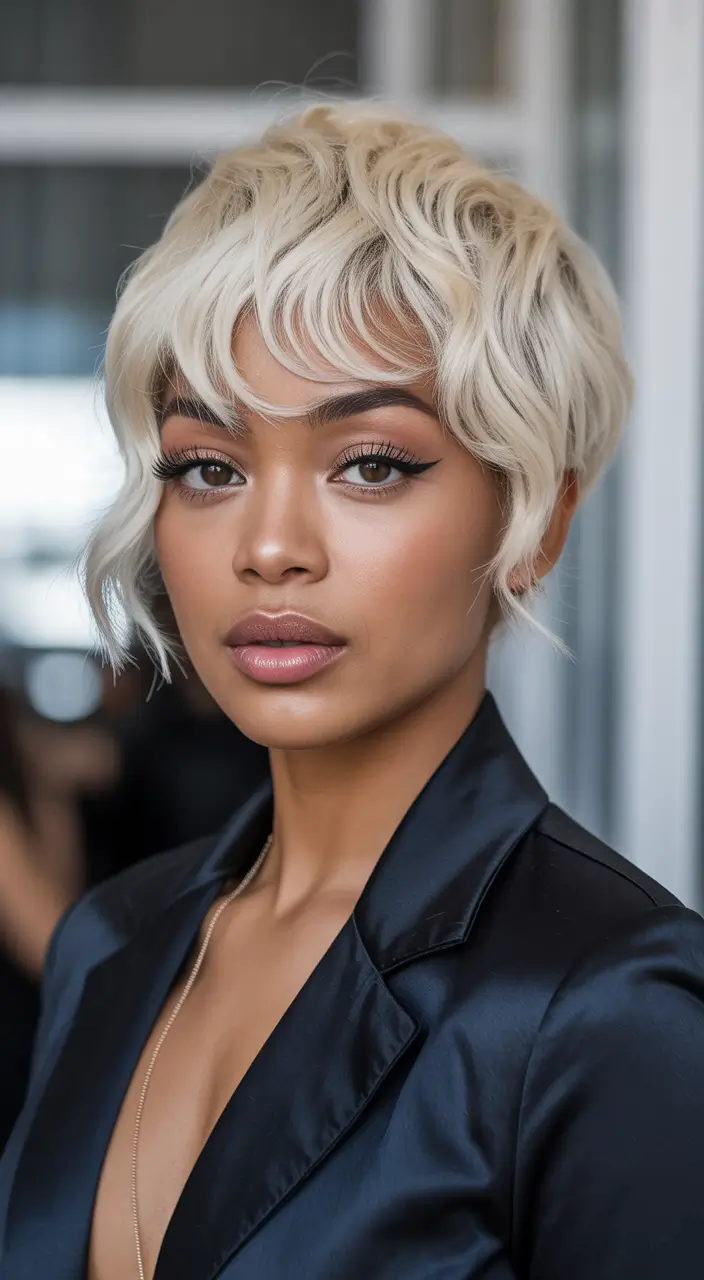 spring hairstyle black women Platinum Pixie With Airy Bangs - The Coolest Spring Risk That Pays Off