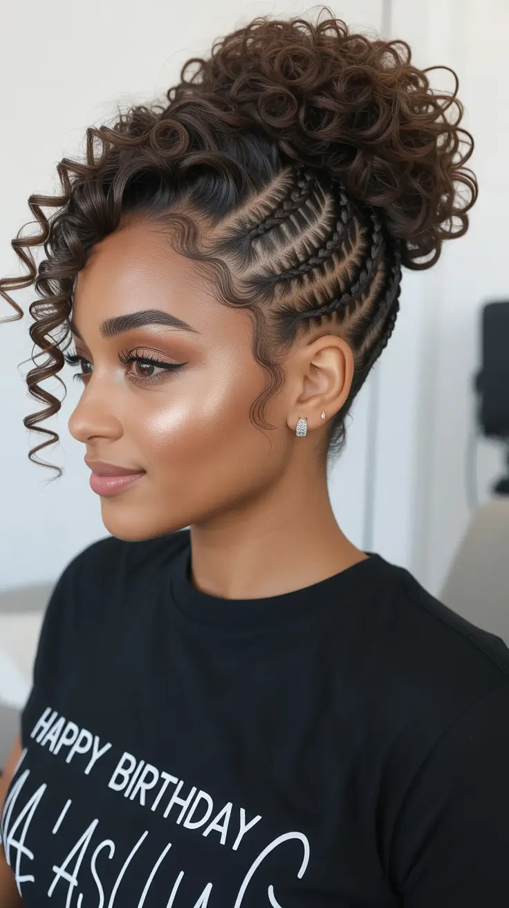 spring hairstyle black women Curly Braided Updo With Sculpted Cornrows - The Celebration-Ready Spring Crown
