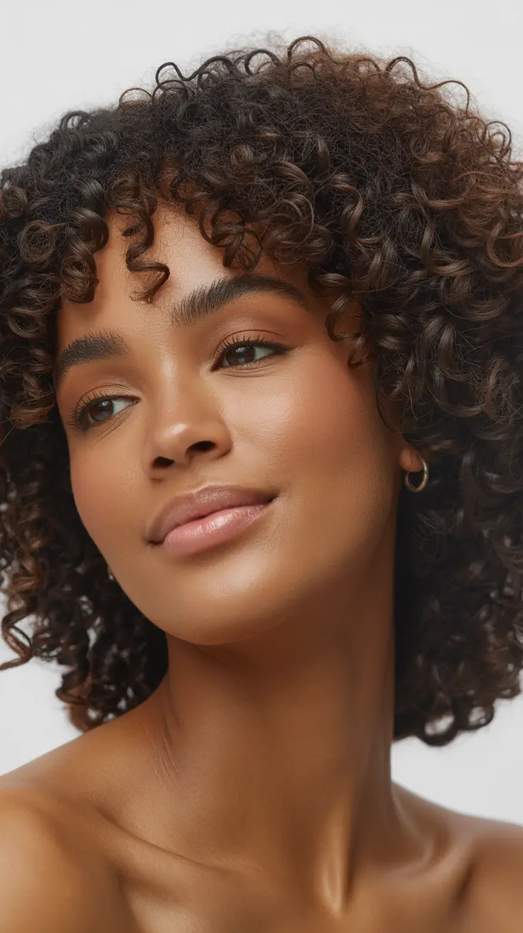 spring hairstyle black women Soft Voluminous Curls With Natural Bangs - The Ultimate Spring Romance Look