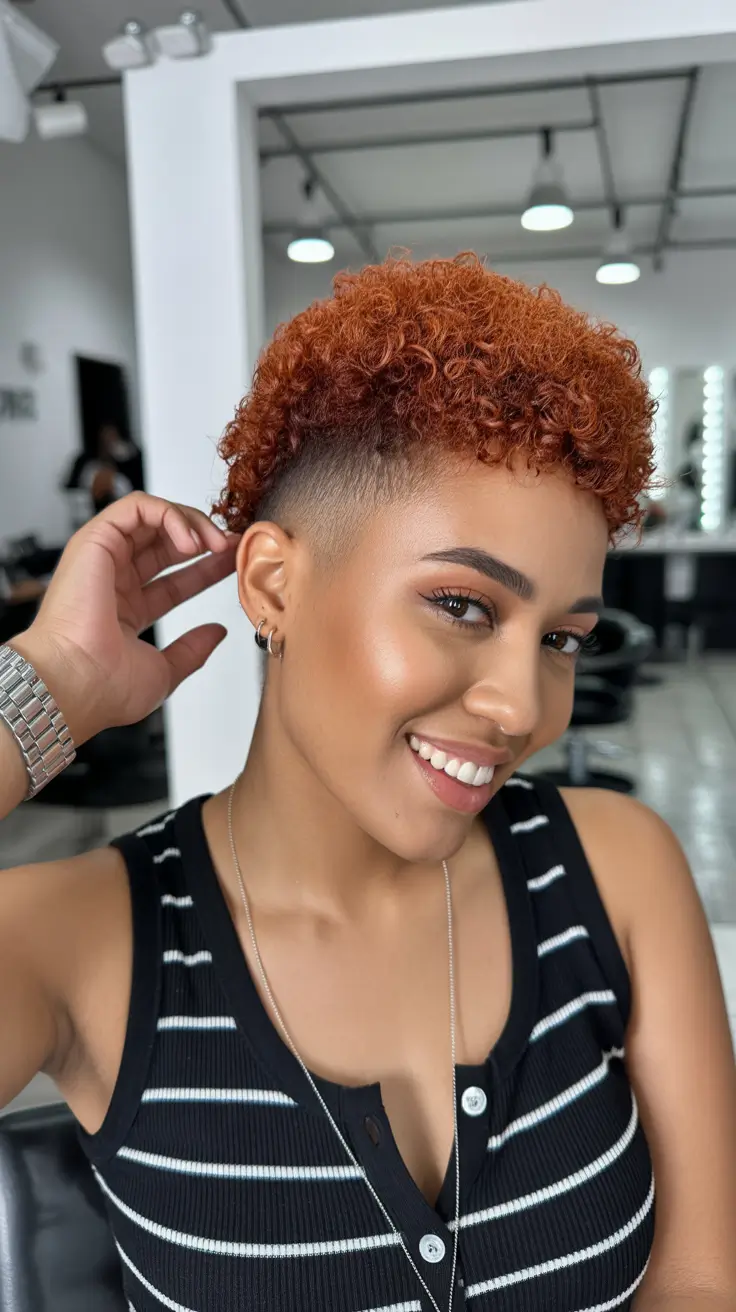 spring hairstyle black women Copper Curly Pixie With a Fade - The Bold Spring Refresh