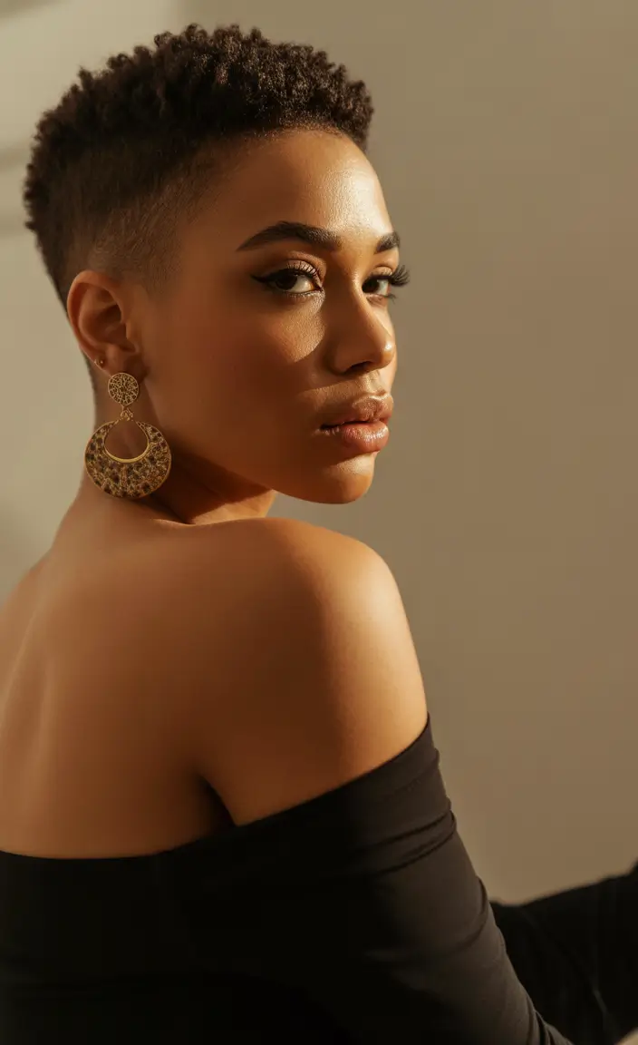 spring hairstyle black women Natural Tapered Cut With Statement Earrings - The Elegant Minimalist Move