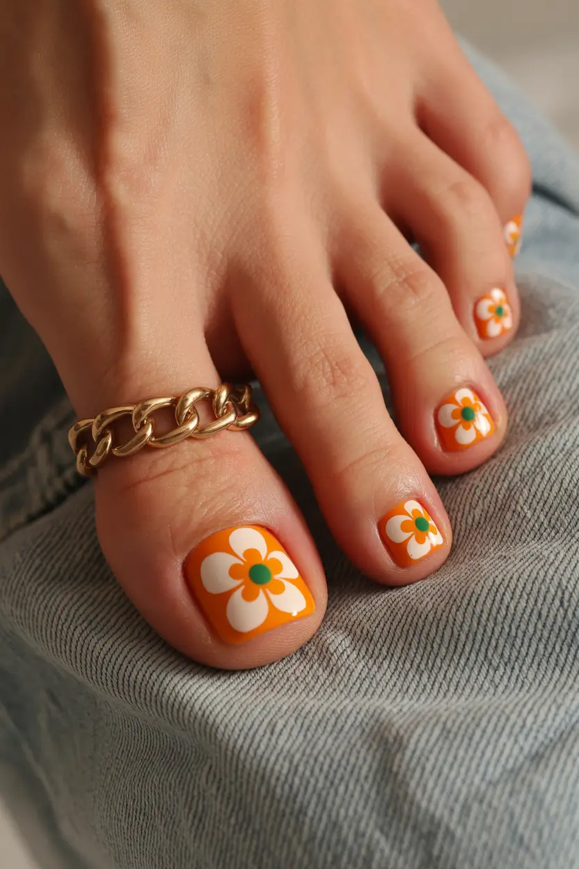 spring toe nails Retro Daisy Pop Pedicure With Sunshine Energy