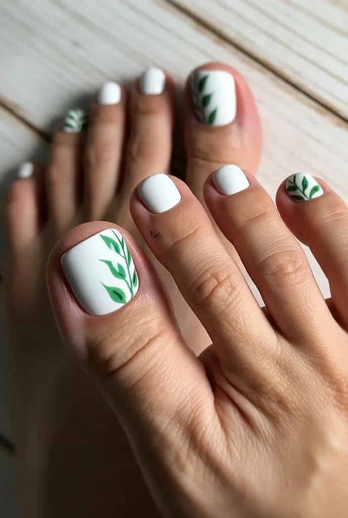 spring toe nails Fresh White Botanical Pedicure That Captures True Spring Spirit