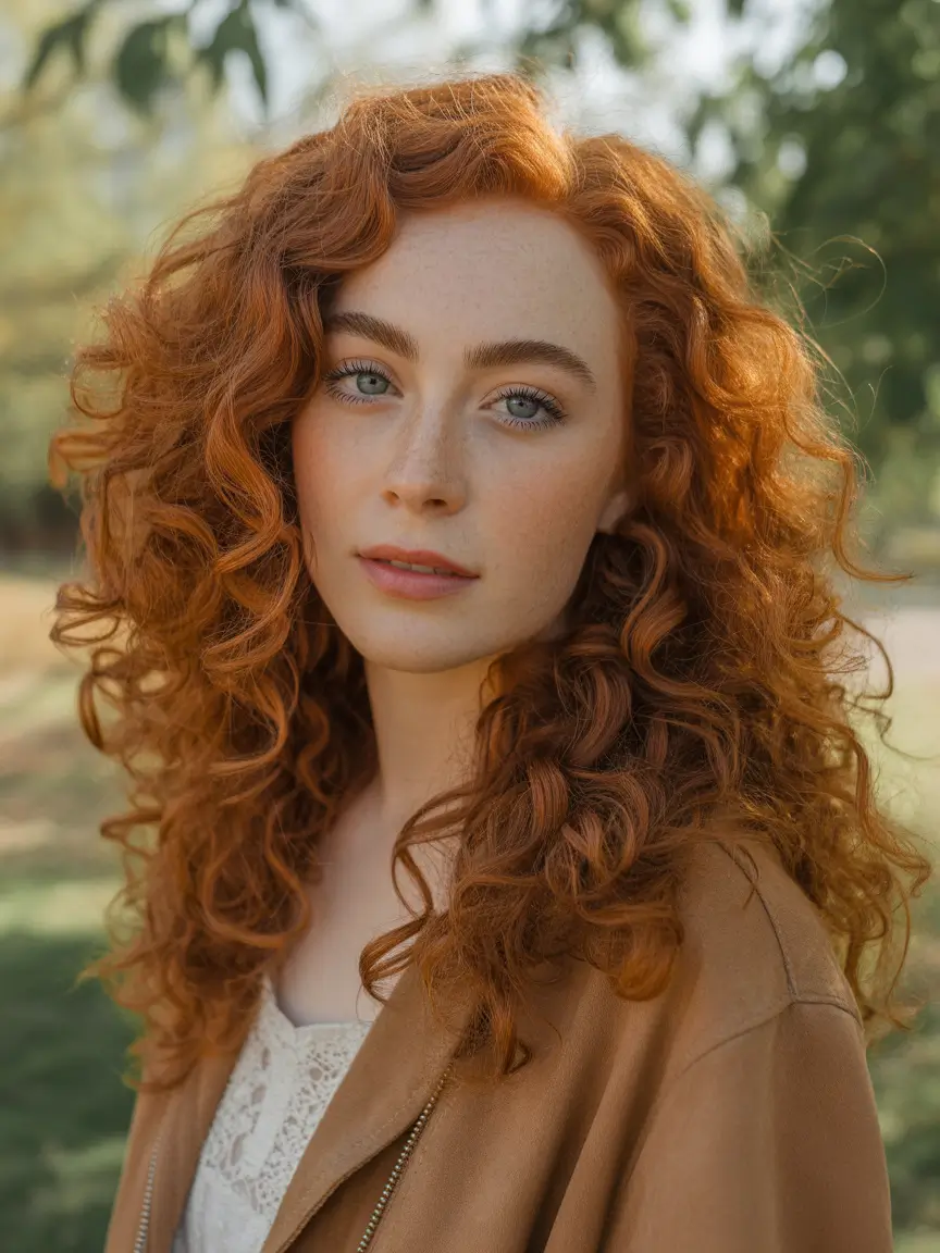 spring hair color light skin Soft Copper Curls That Look Like Golden Hour