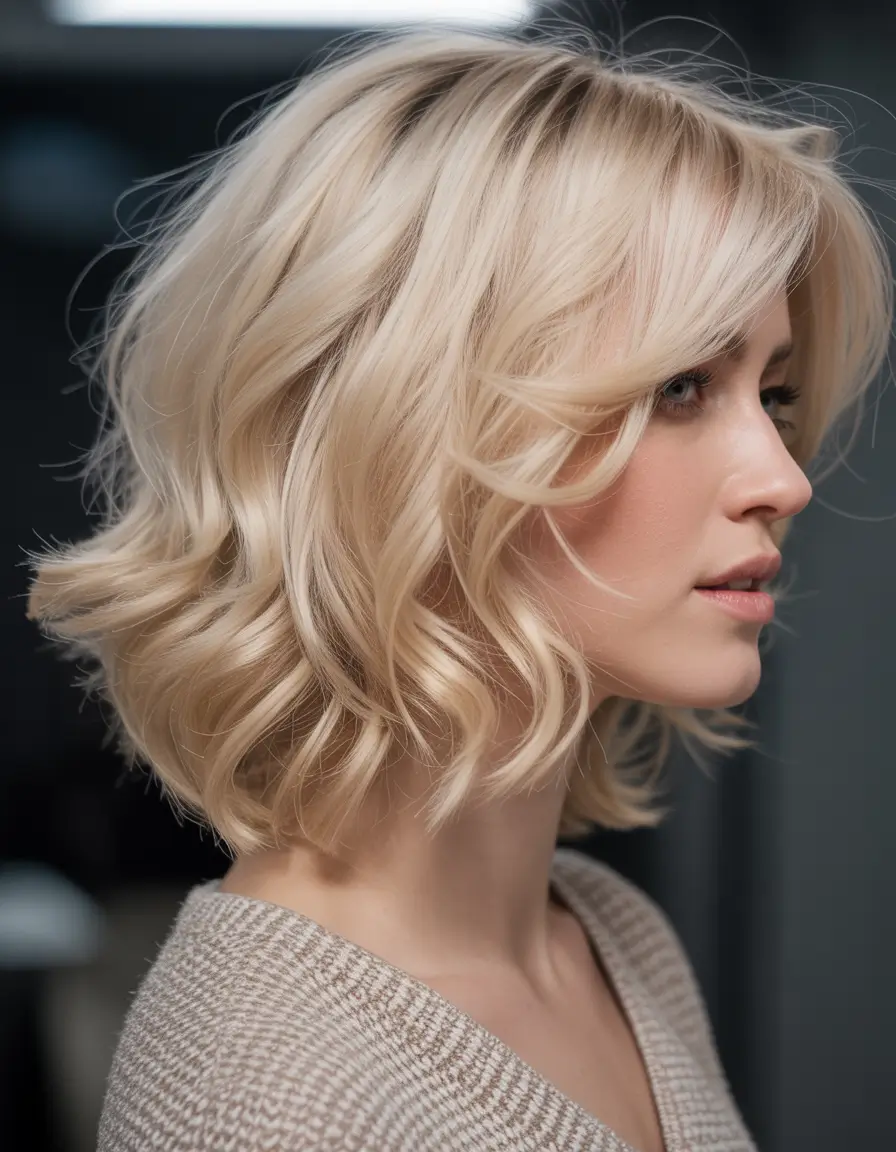 spring hair color light skin Buttercream Blonde Bob With Soft Side Volume