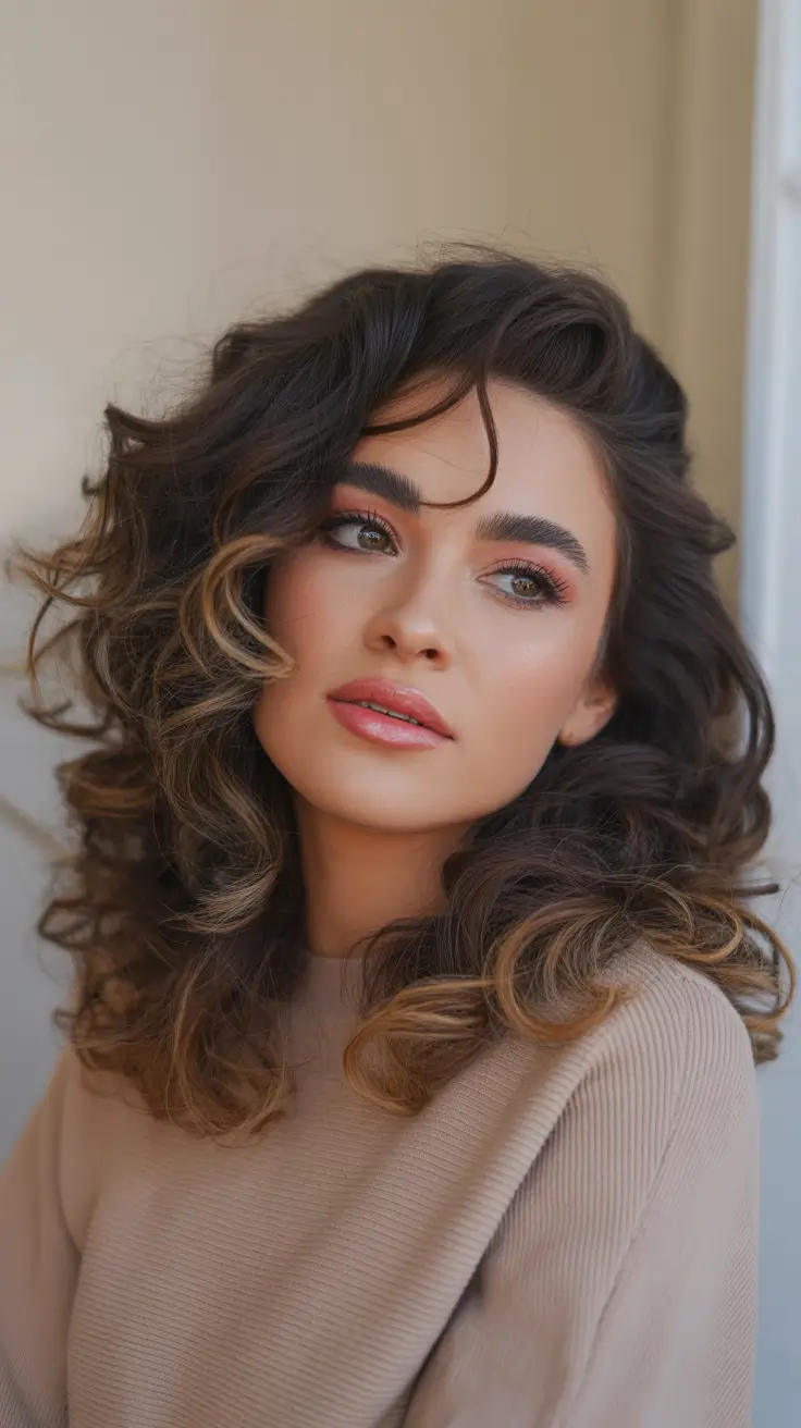 spring hair color light skin Chocolate Cherry Curls With Cinnamon Highlights