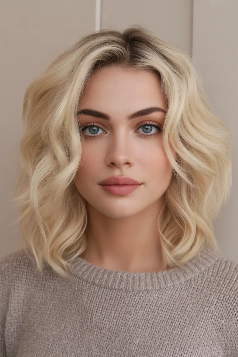 spring hair color light skin Soft Beige Blonde Waves With Cozy Knit Energy