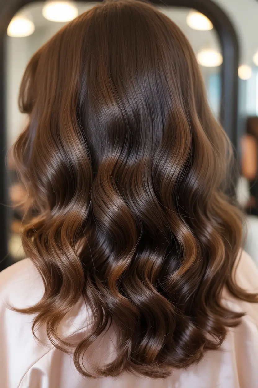 spring hair color light skin Glossy Chocolate Brown Waves That Look Expensive