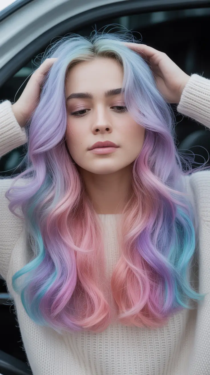 spring Hair Color Ideas to Look Younger Multi-Pastel Mermaid Waves with Cool Spring Tones