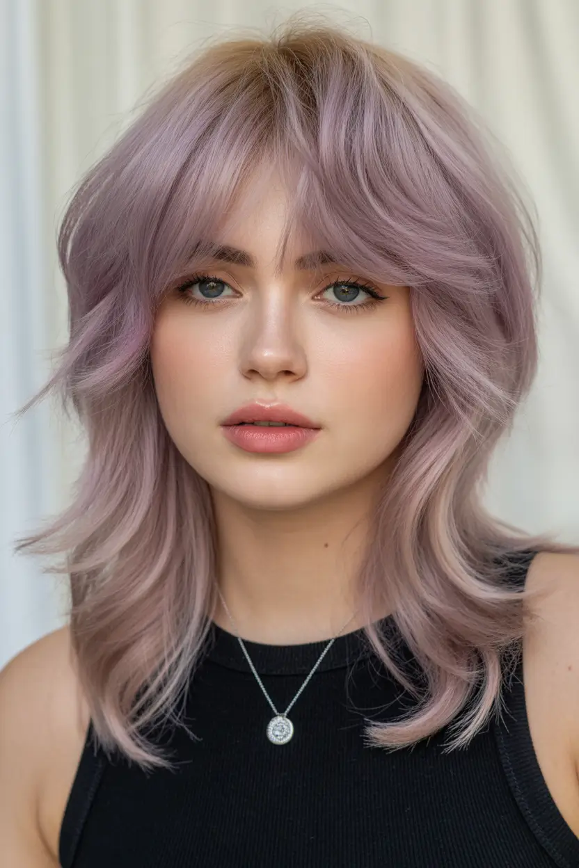 spring Hair Color Ideas to Look Younger Dusty Lavender Feathered Layers with Airy Movement
