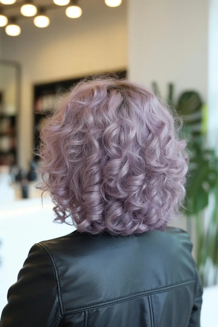 spring Hair Color Ideas to Look Younger Curly Lavender Bob with Playful Volume