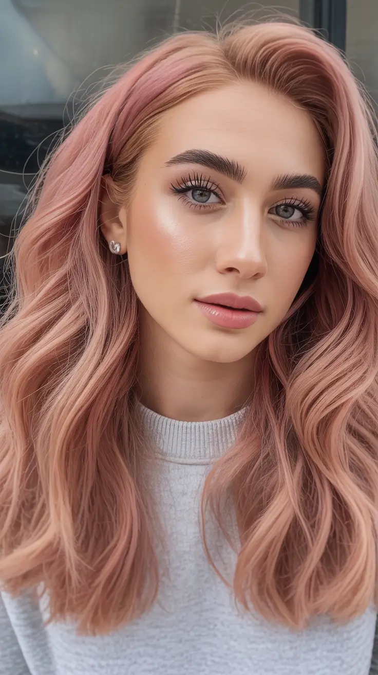 spring Hair Color Ideas to Look Younger Glossy Rose Gold Flowing Layers