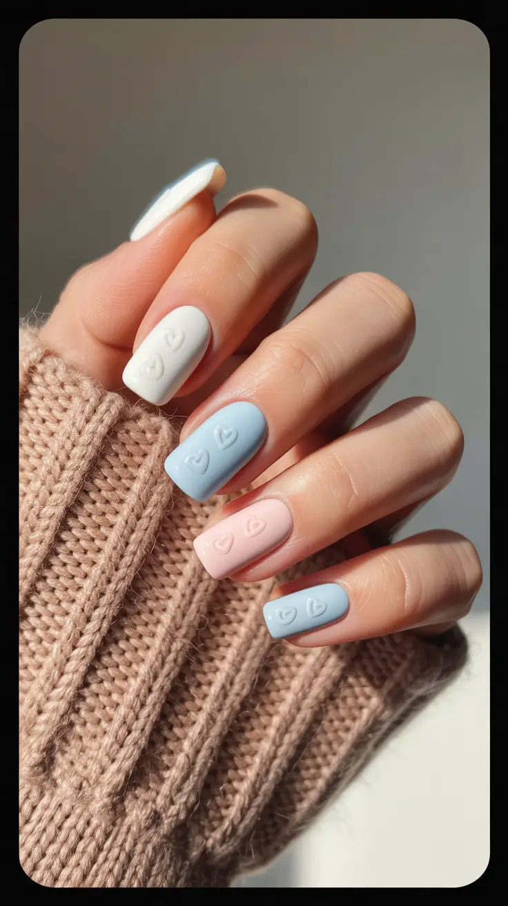 spring nails acrylic Soft Matte Pastel Hearts for Cozy Early Spring Days