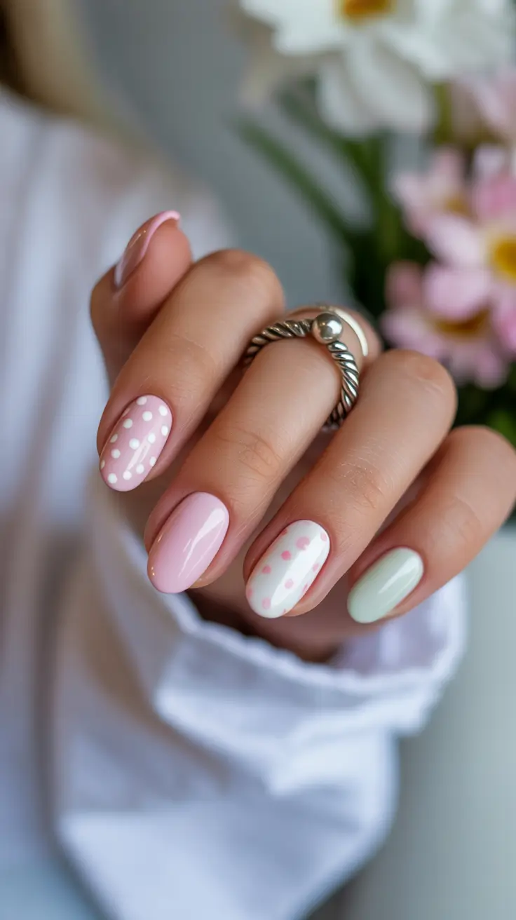 spring nails acrylic Delicate Pastel Polka Dot Mix for Playful Everyday Nails