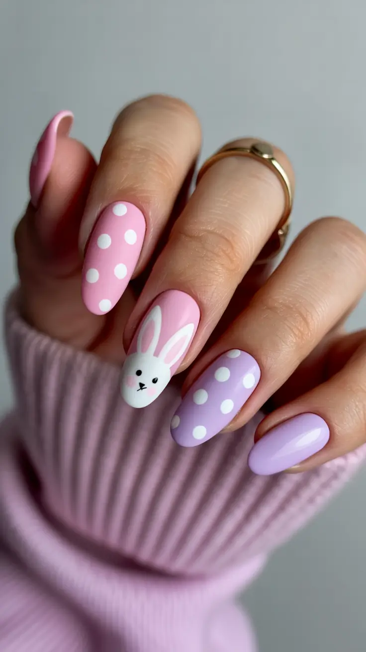 spring nails acrylic Pastel Bunny and Polka Dot Nails for a Cute Spring Statement