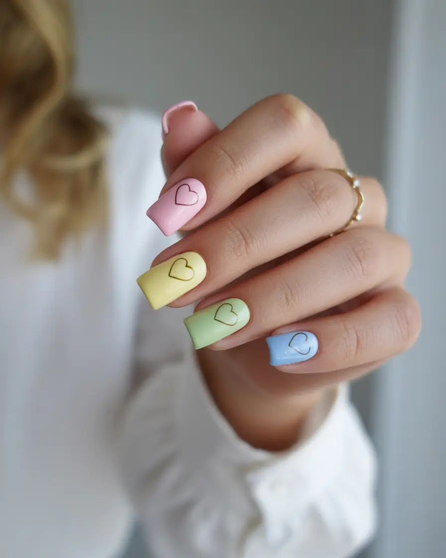 spring nails acrylic Pastel Heart Nails for a Soft Baddie Moment