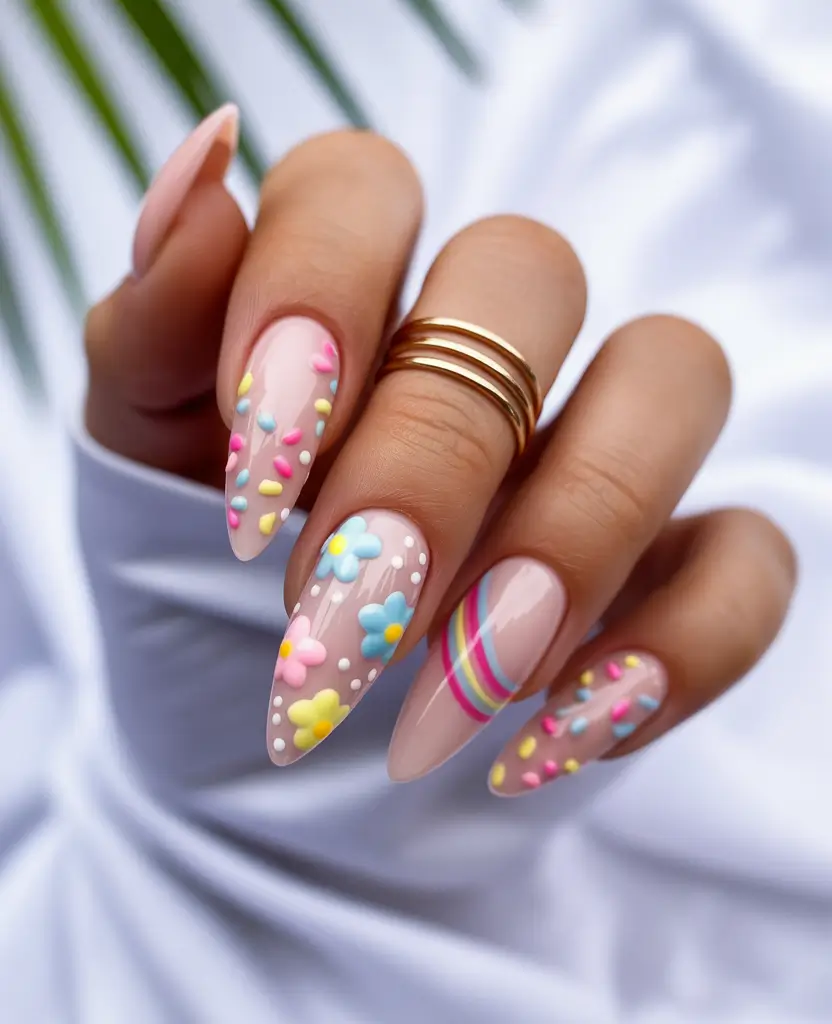 spring nails acrylic Long Pastel Fantasy with Flowers and Playful Details