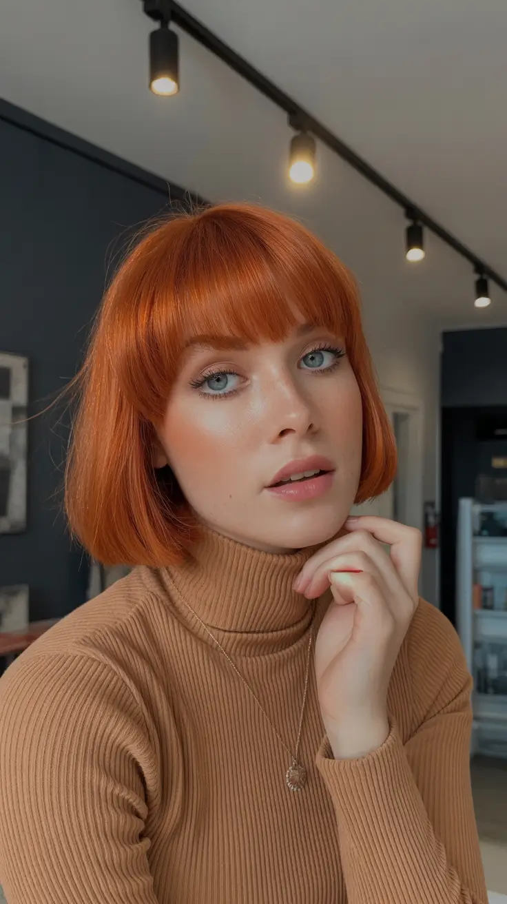 spring bob haircut The Italian-Inspired Copper Bob With Full Bangs