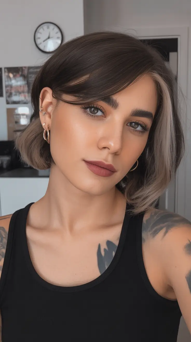 spring bob haircut The Soft Brunette Bob With a Platinum Face Frame