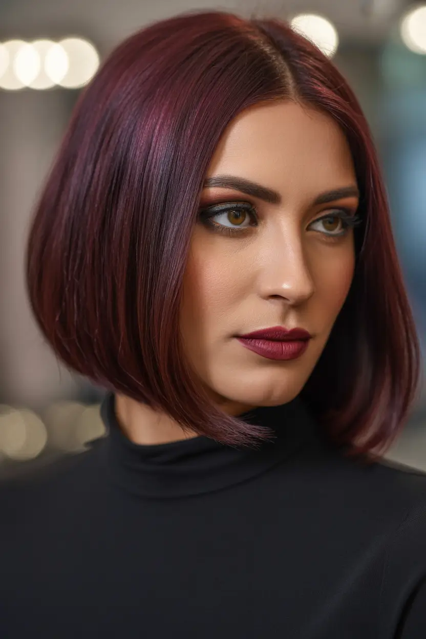 spring bob haircut The Deep Burgundy Bob With a Sleek 90s Finish