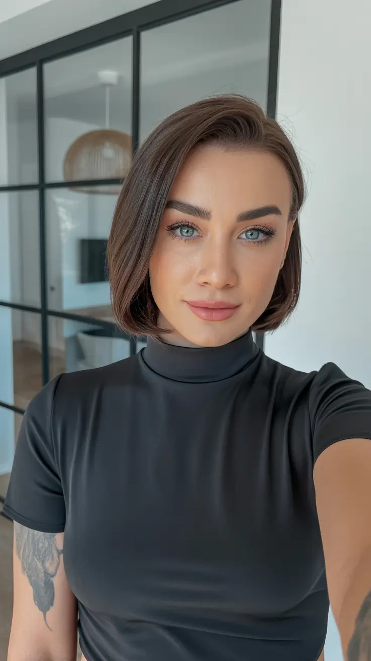 spring bob haircut The Glossy Brunette Bob With a Clean Blunt Edge